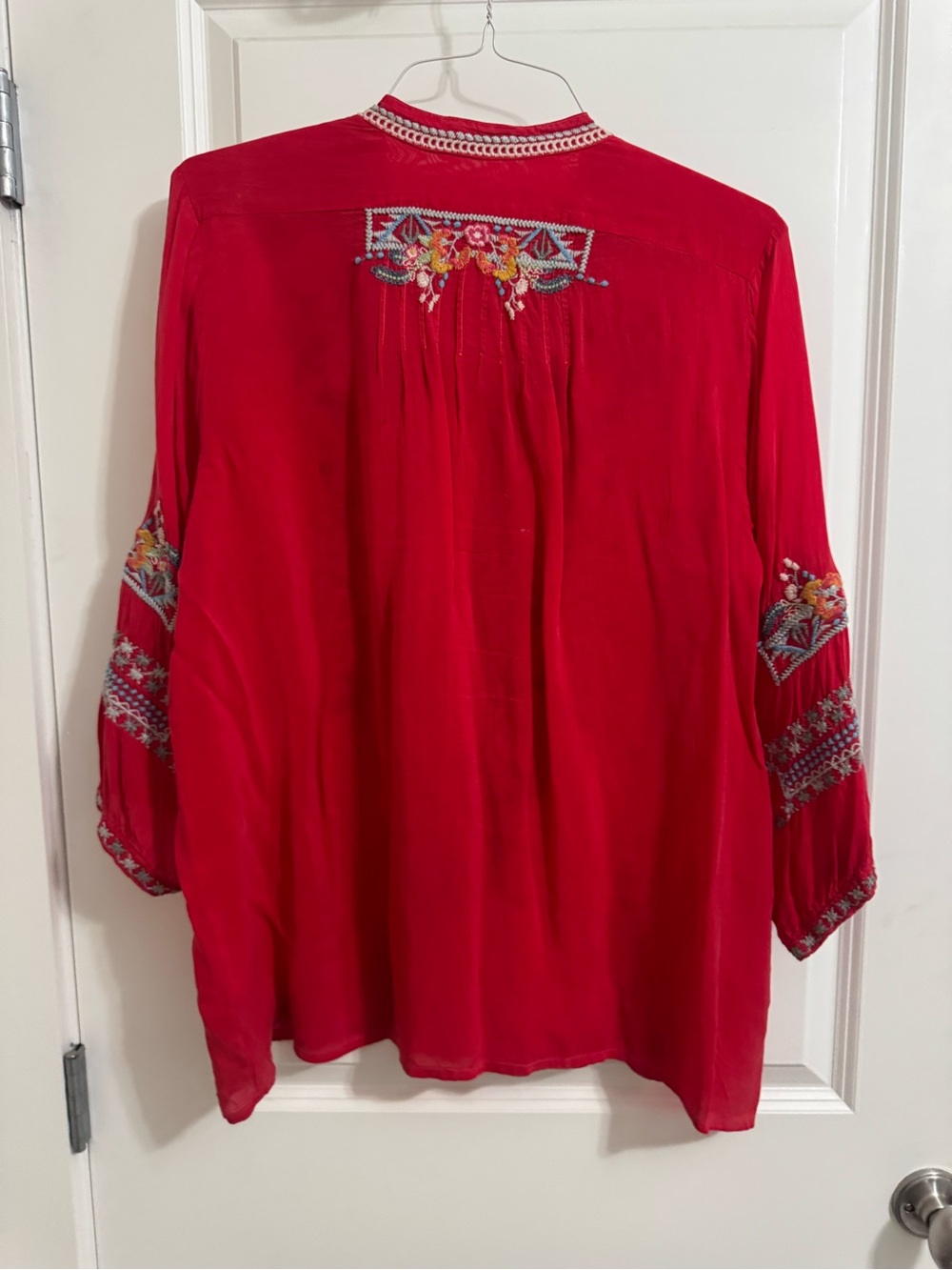 Johnny Was Red Floral Embroidered V-Neck Tunic - Picture 6 of 6
